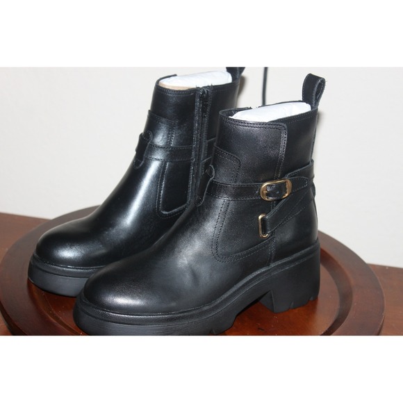 New‎ Steve Madden Leather Colletta Ankle Bootie Boots Lug Block Buckle 6.5 - Picture 1 of 8